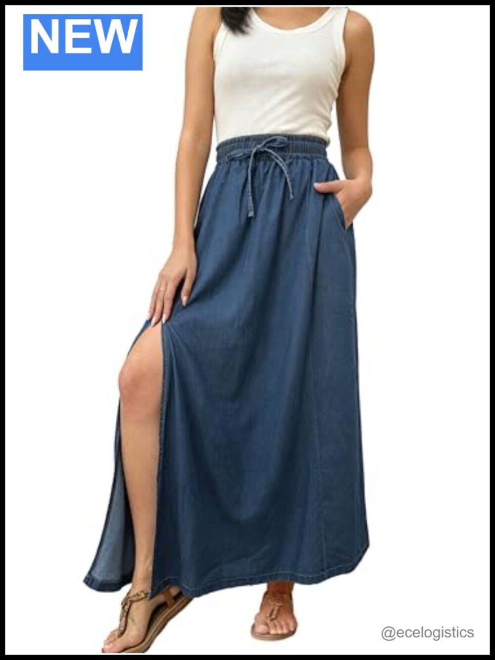 Maxi A-Line Skirt with Pockets, High Waisted Flowy Split Hem Long Skirt